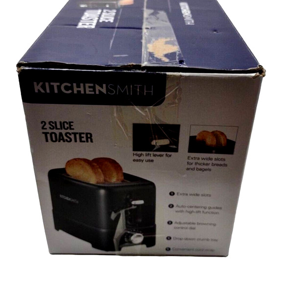KitchenSmith 2 Slice Toaster 7 Toast Shade Extra Wide Slots Black - Picture 11 of 15